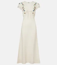 Amari embroidered linen-blend midi dress Amari embroidered linen-blend midi dress