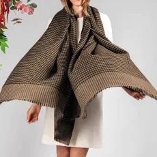 and Natural Houndstooth Pashmina Cashmere Shawl and Natural Houndstooth Pashmina Cashmere Shawl