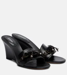 Anee embellished leather wedge mules Anee embellished leather wedge mules