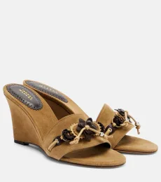 Anee embellished suede wedge mules