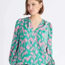 Animal print wrap blouse