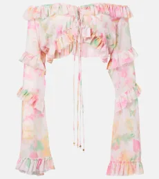 Anita floral ruffled off-shoulder crop top