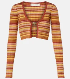 Ann ribbed-knit striped cropped cardigan Ann ribbed-knit striped cropped cardigan