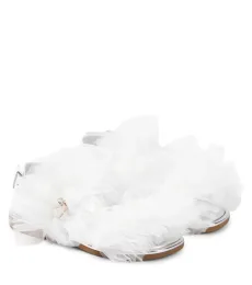 Applique tulle and leather sandals