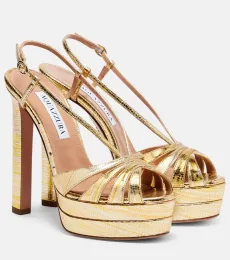 Aquazzura Aimee 130 metallic leather platform sandals Aquazzura Aimee 130 metallic leather platform sandals