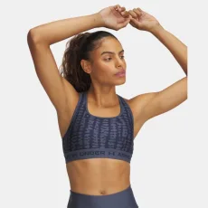 Armour® Mid Crossback Printed Womens Sports Bra Downpour Gray / Midnight Navy / Midnight Navy Armour® Mid Crossback Printed Womens Sports Bra Downpour Gray / Midnight Navy / Midnight Navy