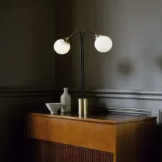 Array Twin Table Lamp bronze with bronze details and shiny opal glass - UK plug Array Twin Table Lamp bronze with bronze details and shiny opal glass - UK plug