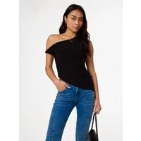 Asymmetric Butterfly Hem Top - S - BLACK
