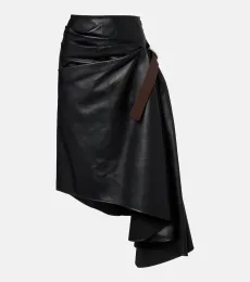 Asymmetric draped leather midi skirt Asymmetric draped leather midi skirt