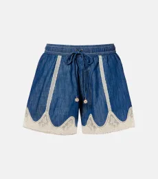 Awaken lace-trimmed denim shorts Awaken lace-trimmed denim shorts