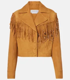 Azra embellished fringed suede jacket