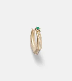 Baba Large 18kt gold single earring with diamonds and emerald Baba Large 18kt gold single earring with diamonds and emerald