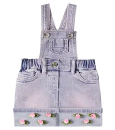 Baby floral-applique denim overalls