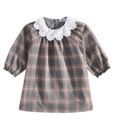 Baby lace-trimmed checked cotton dress Baby lace-trimmed checked cotton dress