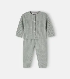 Baby Lavina wool and cotton cardigan and pants set Baby Lavina wool and cotton cardigan and pants set