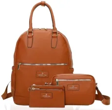 Backpack | Travel Backpack for Women | Purse | Laptop Backpack | Crossbody Bag and Wallet Set | Set of 3, Cognac, L, Shoulder Wear