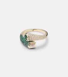 Bague Mixed Bypass en or 18 ct, diamants et émeraudes Bague Mixed Bypass en or 18 ct, diamants et émeraudes