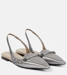 Ballerines slingback en cuir métallisé