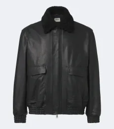 Bari teddy-trimmed leather blouson jacket Bari teddy-trimmed leather blouson jacket