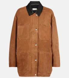 Barn leather-trimmed suede jacket