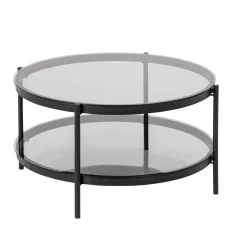 Bayonne Round Coffee Table In Black with Smoked Glass Top