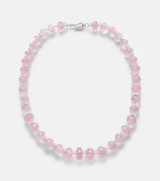 Beaded necklace with morganite, white topaz, and diamonds Beaded necklace with morganite, white topaz, and diamonds