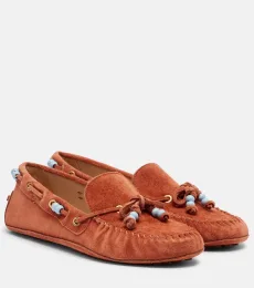 Beaded suede boat shoes