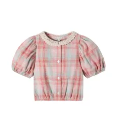 Bebe Organic Nicole plaid cotton blouse Bebe Organic Nicole plaid cotton blouse