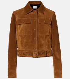 Belted cropped suede jacket