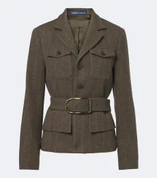 Belted herringbone wool-blend tweed jacket Belted herringbone wool-blend tweed jacket