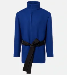 Belted silk-trimmed wool coat Belted silk-trimmed wool coat