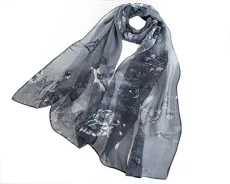 Bird & Blossom Chiffon Scarf (Bird Black & White)(Size: 50cm x 150cm) Bird & Blossom Chiffon Scarf (Bird Black & White)(Size: 50cm x 150cm)