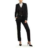 Black 3 Piece Peak Lapel Double Buttons Business Casual Satin Women's Suit - US 12 Black Black 3 Piece Peak Lapel Double Buttons Business Casual Satin Women's Suit - US 12 Black