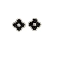 Black and White Flower Silver Earrings