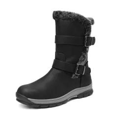 Black Leather Mid Calf Snow Boots