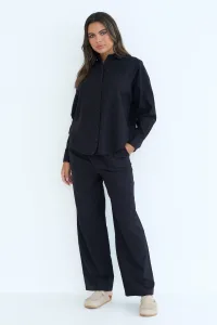 Black Linen Blend Wide Leg Trouser / Black Linen Blend Wide Leg Trouser /