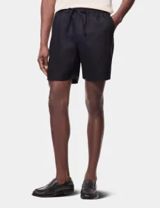 Black Linen Drawstring Shorts Machine Washable Plain Men's Black Linen Drawstring Shorts Machine Washable Plain Men's