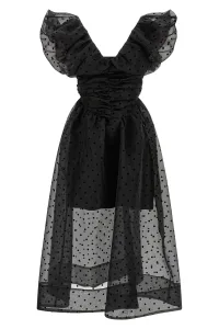 Black Organza Ruched Dress