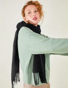 Black Plain Tassel Scarf, Women's Black Plain Tassel Scarf, Women's