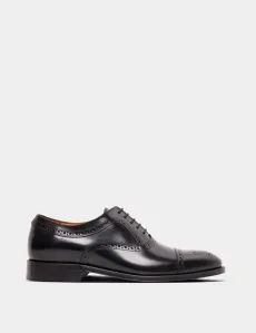 Black Semi Brogue Shoe Polido Calf Leather Plain Men's Black Semi Brogue Shoe Polido Calf Leather Plain Men's
