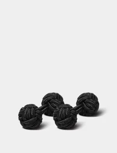 Black Silk Knot Cufflinks Plain Men's Black Silk Knot Cufflinks Plain Men's