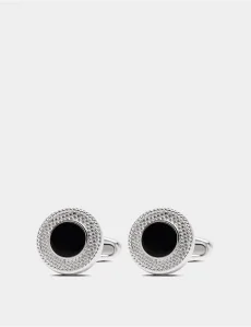 Black Silver Textured Round Cufflinks Rhodium Men's Black Silver Textured Round Cufflinks Rhodium Men's