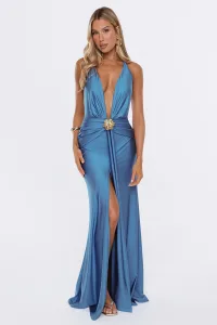 Black Tie Social Halter Maxi Dress Slate Blue Black Tie Social Halter Maxi Dress Slate Blue