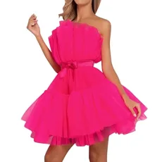 Black Tutu Skirt Formal Dress Mid Length Tulle Dress Women Cropped Prom Dress Fluffy Princess Mini Dress Strapless Mesh Pleated Cocktail Party Dress Class Reunion Dress Lace Red Skirts for Women UK