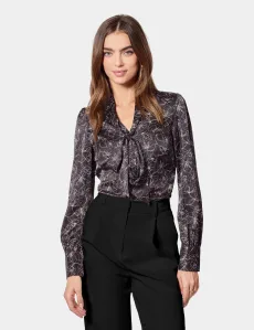 Black White Floral Pussybow Blouse BlackWhite Polyester Women's Black White Floral Pussybow Blouse BlackWhite Polyester Women's
