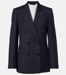 Blazer cruzado de lana con raya diplomática Blazer cruzado de lana con raya diplomática