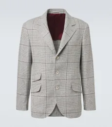 Blazer en soie, laine et cachemire à motif Prince de Galles Blazer en soie, laine et cachemire à motif Prince de Galles