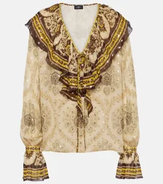 Blouse en soie mélangée à volants Blouse en soie mélangée à volants