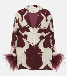 Blouse imprimée en crêpe de soie à plumes Blouse imprimée en crêpe de soie à plumes