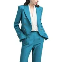 Blue 2 Piece Double Breasted Peak Lapel Women's Suit (BlazerPants) - US 12 Blue Blue 2 Piece Double Breasted Peak Lapel Women's Suit (BlazerPants) - US 12 Blue
